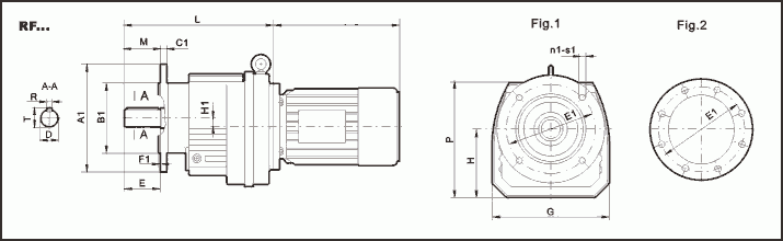 Габаритные и присоединительные размеры цилиндрического мотор-редуктора HR